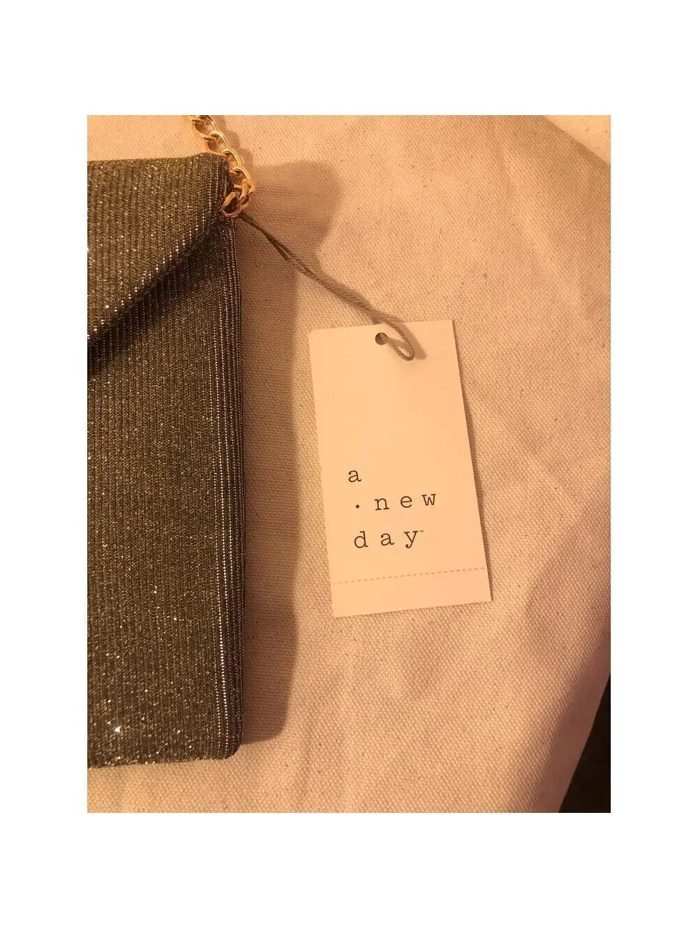 A New Day NWT Women's Multicolor Glitter Iridescent Envelope Clutch Chain Strap